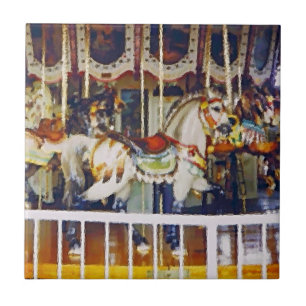 Azulejo De Cerâmica Carrossel Horse em Petróleo