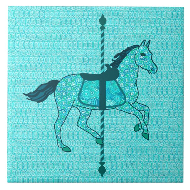 Azulejo De Cerâmica Carrossel Horse - Turquesa e Aqua (Frente)