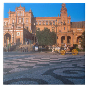 Azulejo De Cerâmica Carruagem puxada a cavalo na Plaza de Espana em