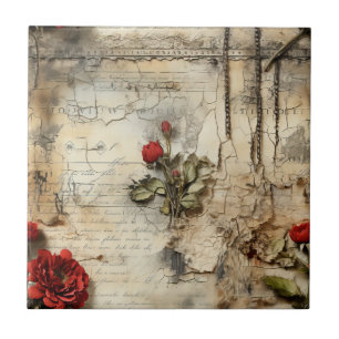 Azulejo De Cerâmica Carta de Amor Antiga Caligrafia Floral