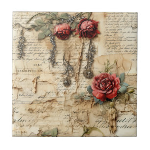 Azulejo De Cerâmica Carta de Amor Floral Antiga Nostálgica