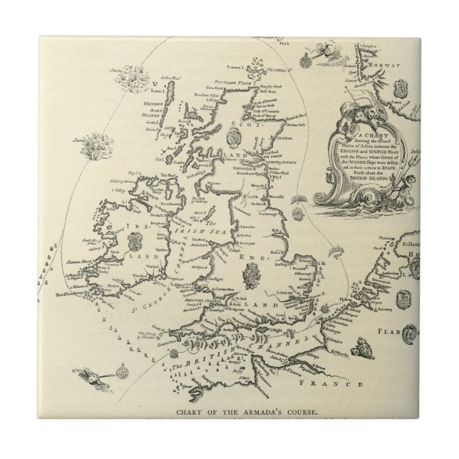 Azulejo De Cerâmica Carta do curso da armada espanhola (Frente)