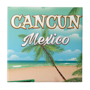 Azulejo De Cerâmica cartaz da praia de Cancun México