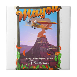 Azulejo De Cerâmica Cartaz de aventura do vulcão Mayon Filipinas