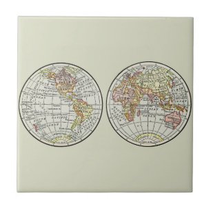 Azulejo De Cerâmica Cartaz de Globo do Mapa Mundial Vintage 1916 Hemis