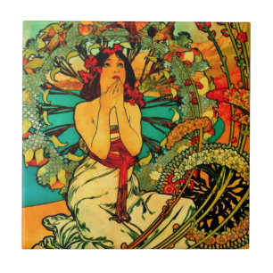 Azulejo De Cerâmica Cartaz de Mônaco Monte Carlo por Alphonse Mucha
