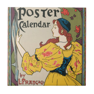 Azulejo De Cerâmica Cartaz de Mulher de Vestido Amarelo Art Nouveau Vi