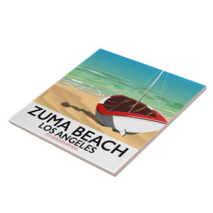 Azulejo De Cerâmica Cartaz de praia da Zuma Beach LA Rail