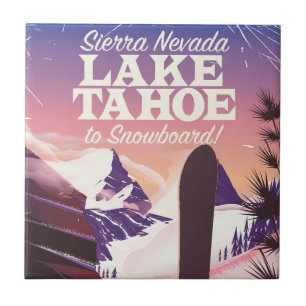 Azulejo De Cerâmica cartaz de snowboard Lake Tahoe Sierra Nevada EUA