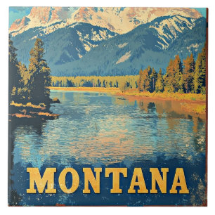 Azulejo De Cerâmica Cartaz de Viagem Antigo de Montana