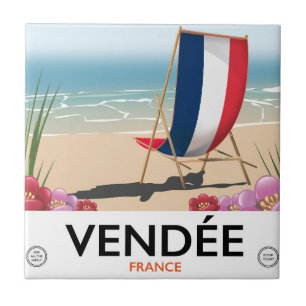 Azulejo De Cerâmica cartaz de viagem da praia à beira-mar da França
