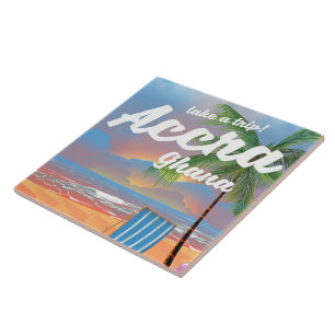 Azulejo De Cerâmica cartaz de viagem da praia de Accra Gana