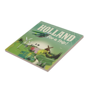 Azulejo De Cerâmica cartaz de viagem estilo vintage da Holanda
