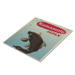 Azulejo De Cerâmica Cartaz de viagem estilo vintage Kumamoto Japão