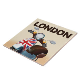 Azulejo De Cerâmica Cartaz de viagem London vintage scooter union jack