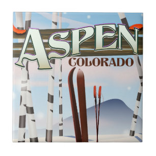 Azulejo De Cerâmica Cartaz do esqui do estilo do vintage de Aspen