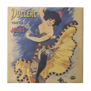 Azulejo De Cerâmica Cartaz Francês Antigo Dançarina Art Nouveau