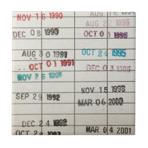 Azulejo De Cerâmica Cartões de data aprazada da biblioteca do vintage