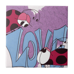 Azulejo De Cerâmica Cartoon Adorable Ladybug Love