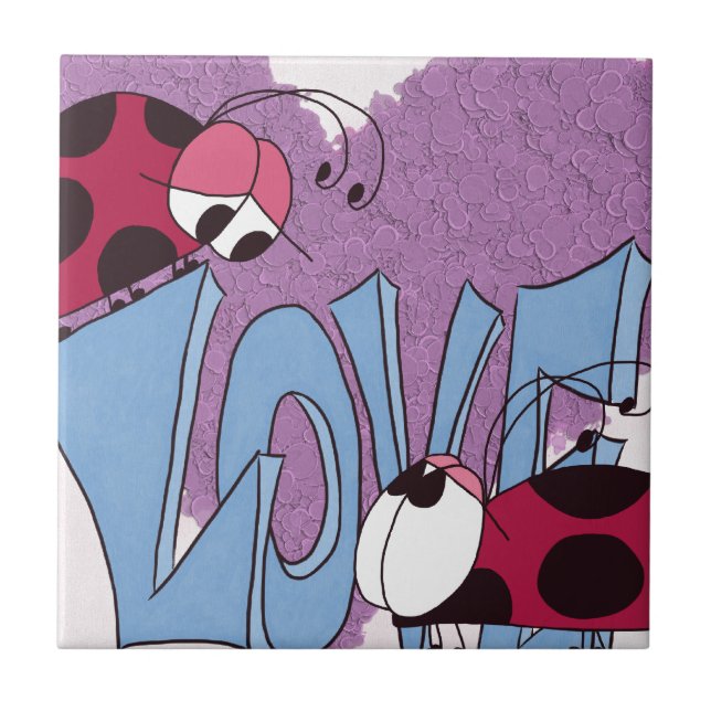 Azulejo De Cerâmica Cartoon Adorable Ladybug Love (Frente)