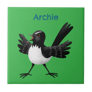 Azulejo De Cerâmica Cartoon australiano Willie Wagtail personalizado