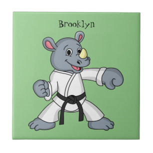 Azulejo De Cerâmica Cartoon bonito rhino kung fu