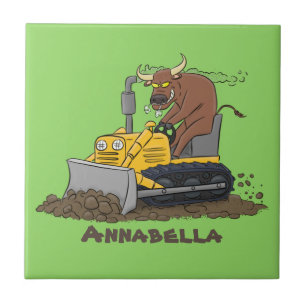 Azulejo De Cerâmica Cartoon buldozer engraçado