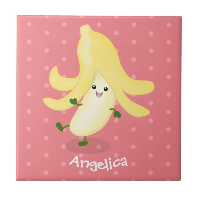 Azulejo De Cerâmica Cartoon de banana kawaii (Frente)