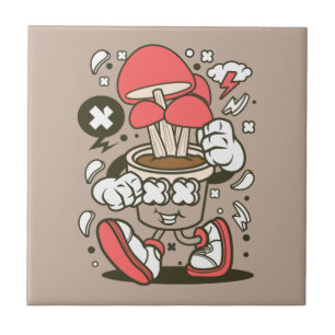 Azulejo De Cerâmica Cartoon de Caráter de Cogumelo Potente legal