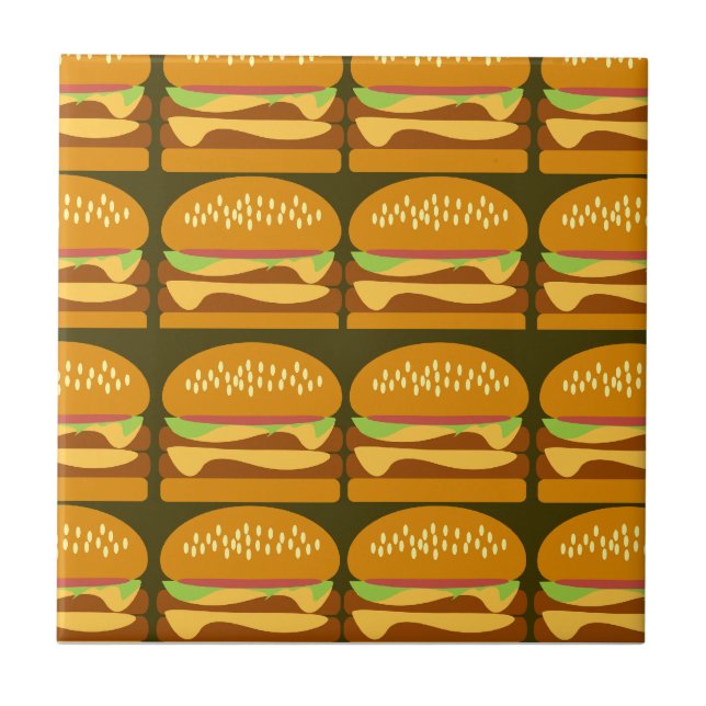Azulejo De Cerâmica Cartoon de Cheeseburger - Padrão Design Yummy Dive (Frente)