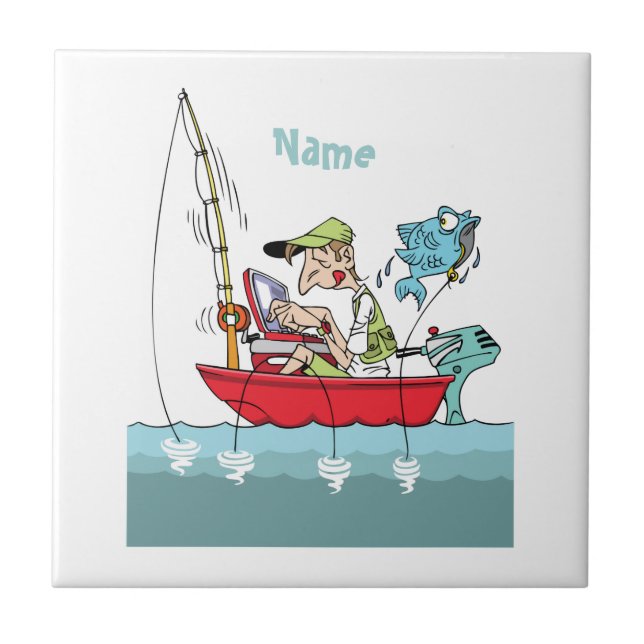 Azulejo De Cerâmica Cartoon de Pesca Engraçado Personalizado (Frente)
