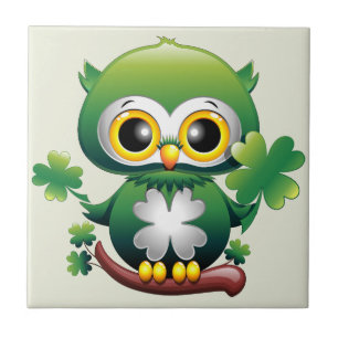 Azulejo De Cerâmica Cartoon Fofa de St Patrick de Coruja Bebê