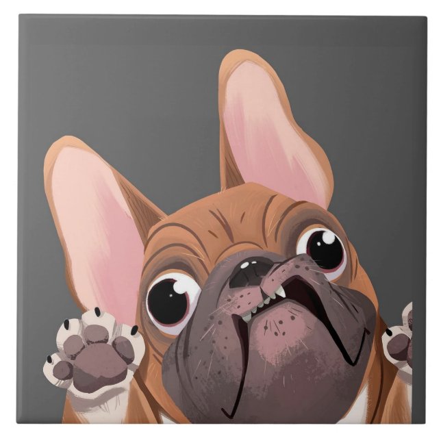 Azulejo De Cerâmica Cartoon French Bulldog (Frente)