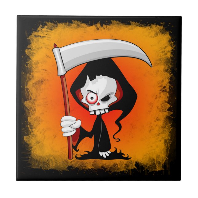 Azulejo De Cerâmica Cartoon Grim Reaper Assustador (Frente)