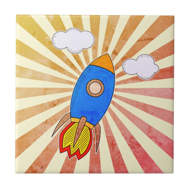 Azulejo De Cerâmica Cartoon Rocket Retro Sunset Decorre (Frente)