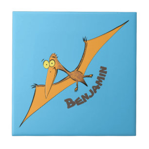 Azulejo De Cerâmica Cartoon voador de pterodátilo, cor de laranja giro