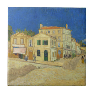 Azulejo De Cerâmica Casa Amarela Céu Azul Pintura Vintage Van Gogh