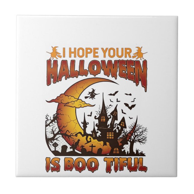 Azulejo De Cerâmica Casa Assombrada Boo Tiful de Halloween Lua Crescen (Frente)