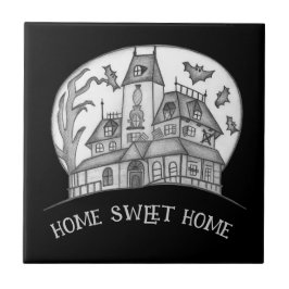 Azulejo De Cerâmica Casa Assombrada e Morcegos Halloween