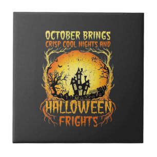 Azulejo De Cerâmica Casa Assombrada Terrores de Halloween Lua Cheia Ab