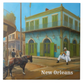Azulejo De Cerâmica Casa Azul Verde do French Quarter de Nova Orleans