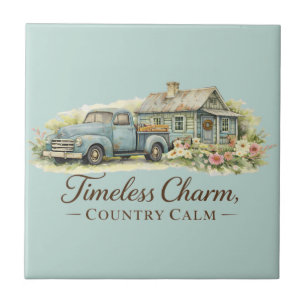 Azulejo De Cerâmica Casa da Camioneta Azul Vintage Flor Silvestre Calm