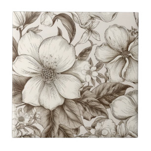 Azulejo De Cerâmica Casa de Campo Floral Sepia Creme Vintage