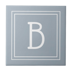 Azulejo De Cerâmica Casa de fazenda moderna monograma azul e branco in