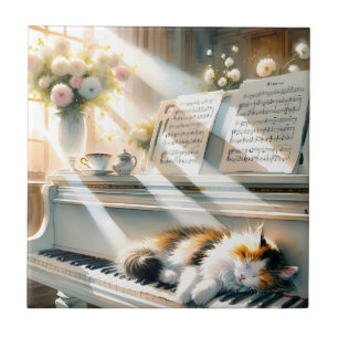 Azulejo De Cerâmica Casa de Gatos ao Piano Ensolarada Sonho Cottagecor