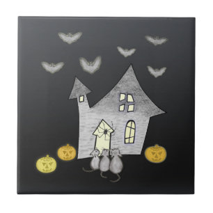 Azulejo De Cerâmica Casa de Halloween, Gatos Pretos, Morcegos, Abóbora