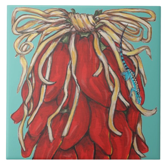 Azulejo De Cerâmica Casa de Pimenta Vermelha Vermelha no Sudoeste Azul (Frente)