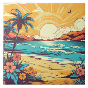 Azulejo De Cerâmica Casa de praia retrô fofa 