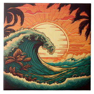 Azulejo De Cerâmica Casa de praia retrô fofa 