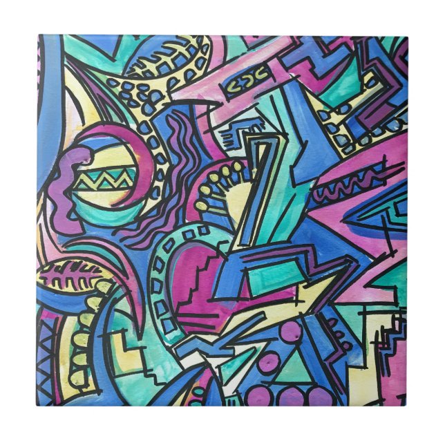 Azulejo De Cerâmica Casa Mia-Mand Pintada Arte Geométrica Moderna (Frente)